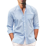 Polohemd Herren | Lässiger Stehkragen & Slim-Fit Langarm im Leinen-Look – Blau