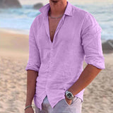 Polohemd Herren | Lässiger Stehkragen & Slim-Fit Langarm im Leinen-Look – Lila
