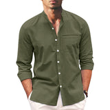 Polohemd Herren | Lässiger Stehkragen & Slim-Fit Langarm im Leinen-Look – Grün
