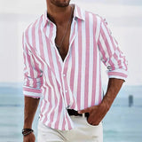 Polohemd Herren | Sommerliches Streifen-Design & Lässiger Langarm-Fit – Rosa