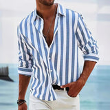 Polohemd Herren | Sommerliches Streifen-Design & Lässiger Langarm-Fit – Blau