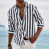 Polohemd Herren | Sommerliches Streifen-Design & Lässiger Langarm-Fit – Schwarz