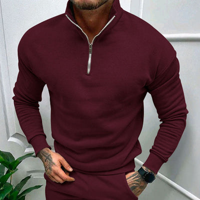 Polopullover | Lässig | Langarm | Sweatshirt mit halbem Reißverschluss | Herrenpullover mit viertel Reißverschluss