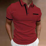 Poloshirt Herren | Brusttasche & Kontrastkragen – Rot