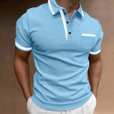 Poloshirt Herren | Brusttasche & Kontrastkragen – Blau
