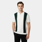 Poloshirt Herren | Retro Strick-Polo mit Kontraststreifen & Reißverschluss – Weiß