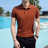 Poloshirt Herren | Slim Fit Strick-Polo mit Rippen-Struktur – Dunkelrot