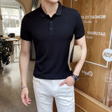 Poloshirt Herren | Slim Fit Strick-Polo mit Rippen-Struktur – Schwarz