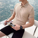 Poloshirt Herren | Slim Fit Strick-Polo mit Rippen-Struktur – Apricot