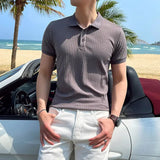 Poloshirt Herren | Slim Fit Strick-Polo mit Rippen-Struktur – Grau