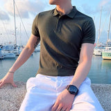 Poloshirt Herren | Slim Fit Strick-Polo mit Rippen-Struktur – Grün