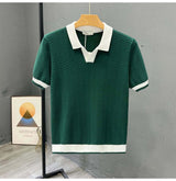 Poloshirt Herren | Strick-Polo mit Fischgrät-Muster & Kontrastkragen – Grün