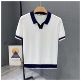 Poloshirt Herren | Strick-Polo mit Fischgrät-Muster & Kontrastkragen – Weiß