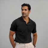 Poloshirt Herren | Struktur-Optik & Offener Kragen – Schwarz