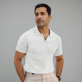 Poloshirt Herren | Struktur-Optik & Offener Kragen – Weiß