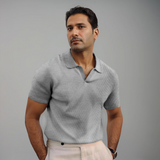 Poloshirt Herren | Struktur-Optik & Offener Kragen – Grau