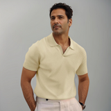 Poloshirt Herren | Struktur-Optik & Offener Kragen – Beige