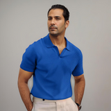 Poloshirt Herren | Struktur-Optik & Offener Kragen – Blau