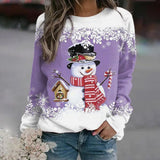 Elfriede | Damen-Weihnachtspullover mit Schneemann-Motiv – Lila