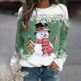 Elfriede | Damen-Weihnachtspullover mit Schneemann-Motiv – Grün