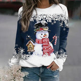 Elfriede | Damen-Weihnachtspullover mit Schneemann-Motiv – Dunkelblau