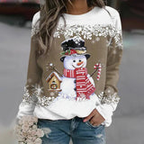 Elfriede | Damen-Weihnachtspullover mit Schneemann-Motiv – Khaki