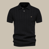 Rainer | Herren Strukturiert Knopf Polo Strickshirt – Schwarz