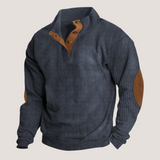 Pullover Herren | Stehkragen Pullover | Variable Kragenöffnung & Ellbogen-Patches – Dunkelblau