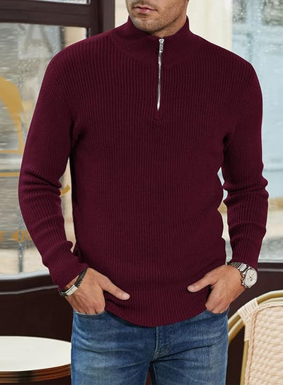 Pullover mit Viertelreißverschluss | Gestrickt | Rippstrick | Polopullover | Herrenpullover mit halbem Reißverschluss