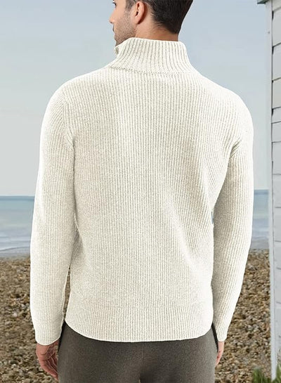 Pullover mit Viertelreißverschluss | Gestrickt | Rippstrick | Polopullover | Herrenpullover mit halbem Reißverschluss