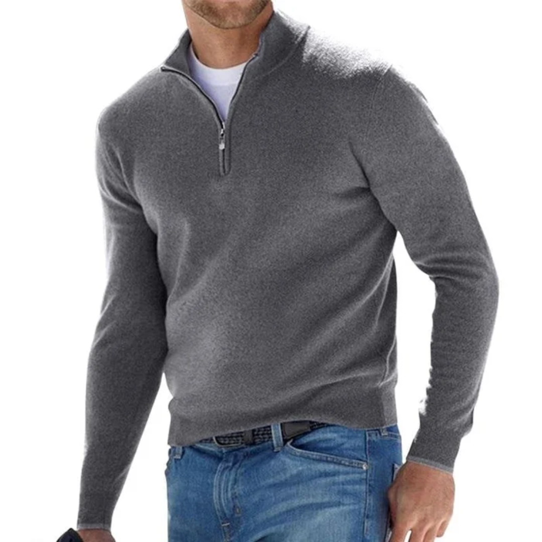 Pullover mit halbem Reißverschluss – Langarm – Pullover – Strickpullover – Herren-Sweatshirt mit kurzem Reißverschluss