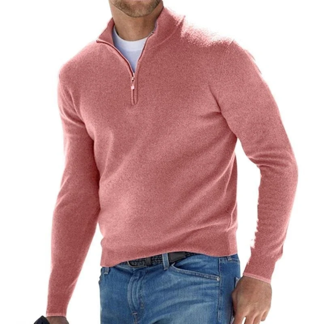 Pullover mit halbem Reißverschluss – Langarm – Pullover – Strickpullover – Herren-Sweatshirt mit kurzem Reißverschluss