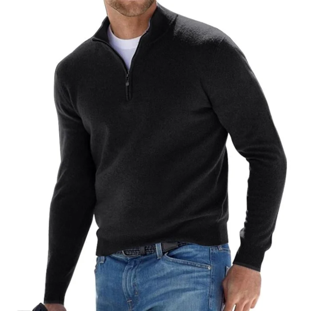 Pullover mit halbem Reißverschluss – Langarm – Pullover – Strickpullover – Herren-Sweatshirt mit kurzem Reißverschluss