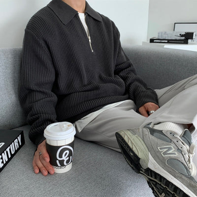 Pullover mit halbem Reißverschluss | Rippenstrick | Halsband | Strickpullover | Herrenpullover mit viertel Reißverschluss