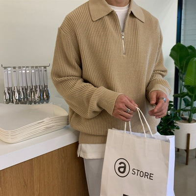 Pullover mit halbem Reißverschluss | Rippenstrick | Halsband | Strickpullover | Herrenpullover mit viertel Reißverschluss