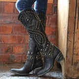 Karla | Damen Western-Stiefeletten mit Nieten und High Heels – Schwarz