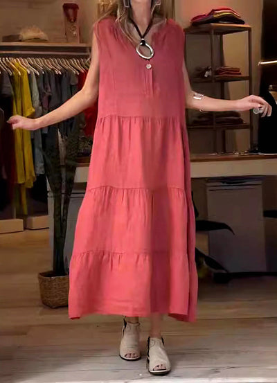 Vesper Einfarbiges Kleid aus Baumwolle und Leinen für Frauen