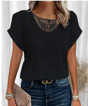 Amadis® | Stilvolle Damenbluse mit Prägung und umgeschlagenen Ärmeln