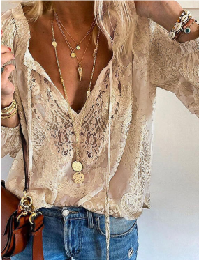 Bluse Im Boho Stil Mit Geschlitztem Ausschnitt Für Damen | Vintage