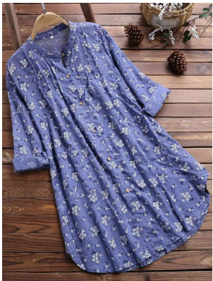 Damen Blumen Button-Down Halbarm Bluse | Lässig