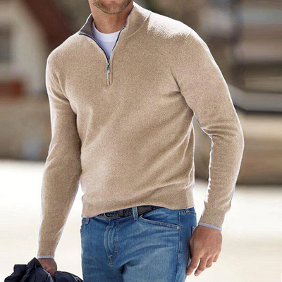 Quarter Zip Jumper – Langärmeliger Strickpullover mit halbem Reißverschluss für Herren