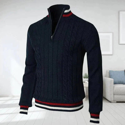 Quarter Zip Pullover - Zopfstrick - Hoher Ausschnitt - Strickpullover - Herren Half Zip Pullover