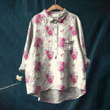 Elena | Damenbluse leicht aus Baumwolle und Leinen mit Print – Rosa Rot