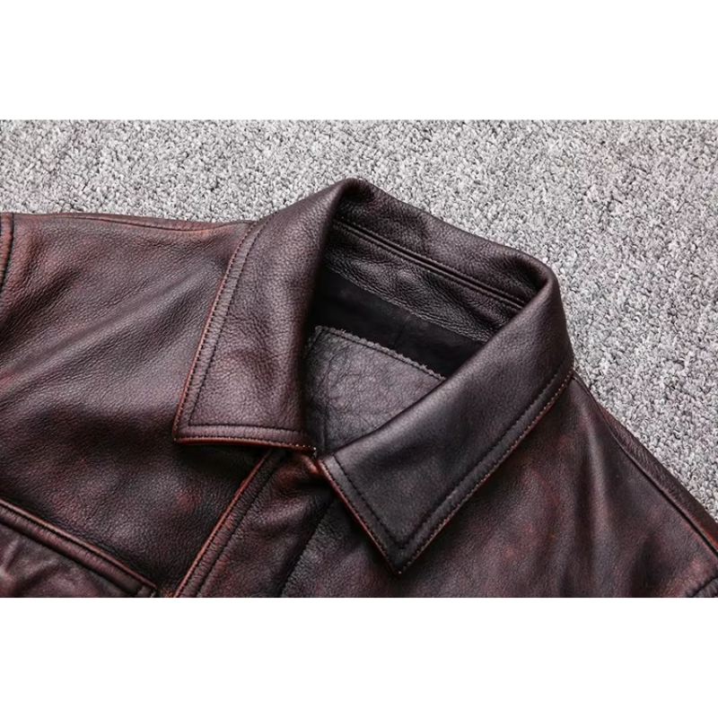 Elegante Herren-Echtlederjacke mit Reißverschluss und Knöpfen