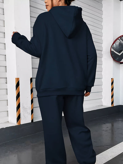 Bequemes Damen Loungewear-Set | Kapuzenpullover & Jogginghose | Warmer Fleece-Stoff