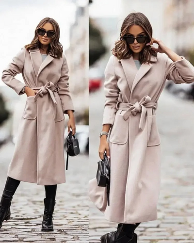 Eleganter Damenmantel - Stylischer Wintermantel mit Revers und Gürtel