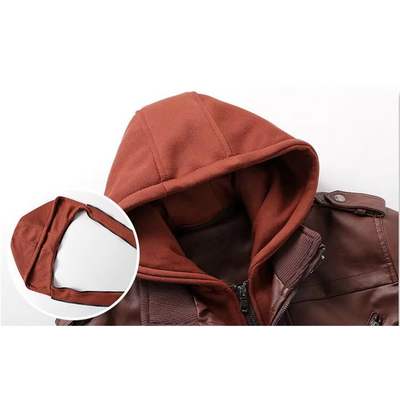 Herren Lederjacke - Stylisch mit abnehmbarer Kapuze und Details