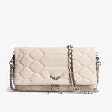 Ravenna | Schlanke Handtasche für Damen – Beige kariert