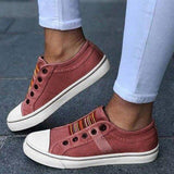 Lara | Damen Trendige Gestreifte Canvas-Sneaker – Rot