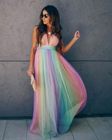 Regenbogen Spaghetti-Träger Damen Kleid | Mehrfarbig – Mehrfarbig